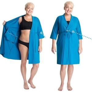Brobe Post Surgery Healing Robe Bright Blue Small Robe Short Sleeve Tie Front